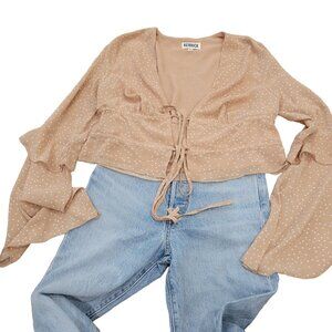 Kerrick trendy tie-front ruffle blouse, size small